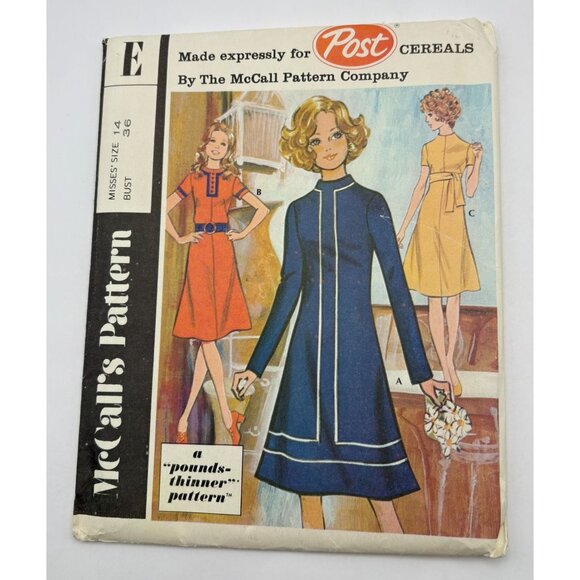 McCalls 2975 Dress Size 14 Vintage Post Cereal Pattern E Version Uncut 1970s - Picture 2 of 6